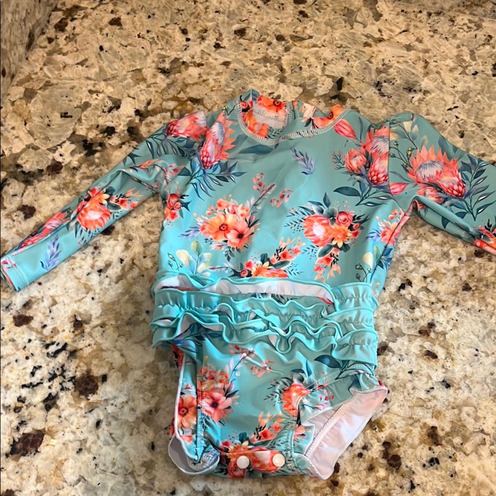 Floral Long Sleeve Kids Swim Suit